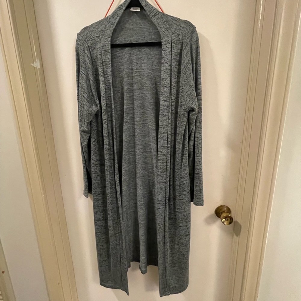 Hello Mellow Gray/Pale Green Long Open lightweight Cardigan